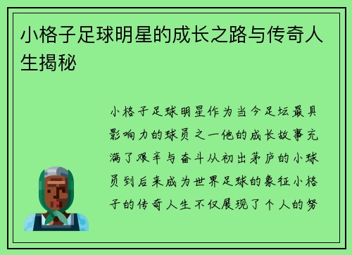 小格子足球明星的成长之路与传奇人生揭秘